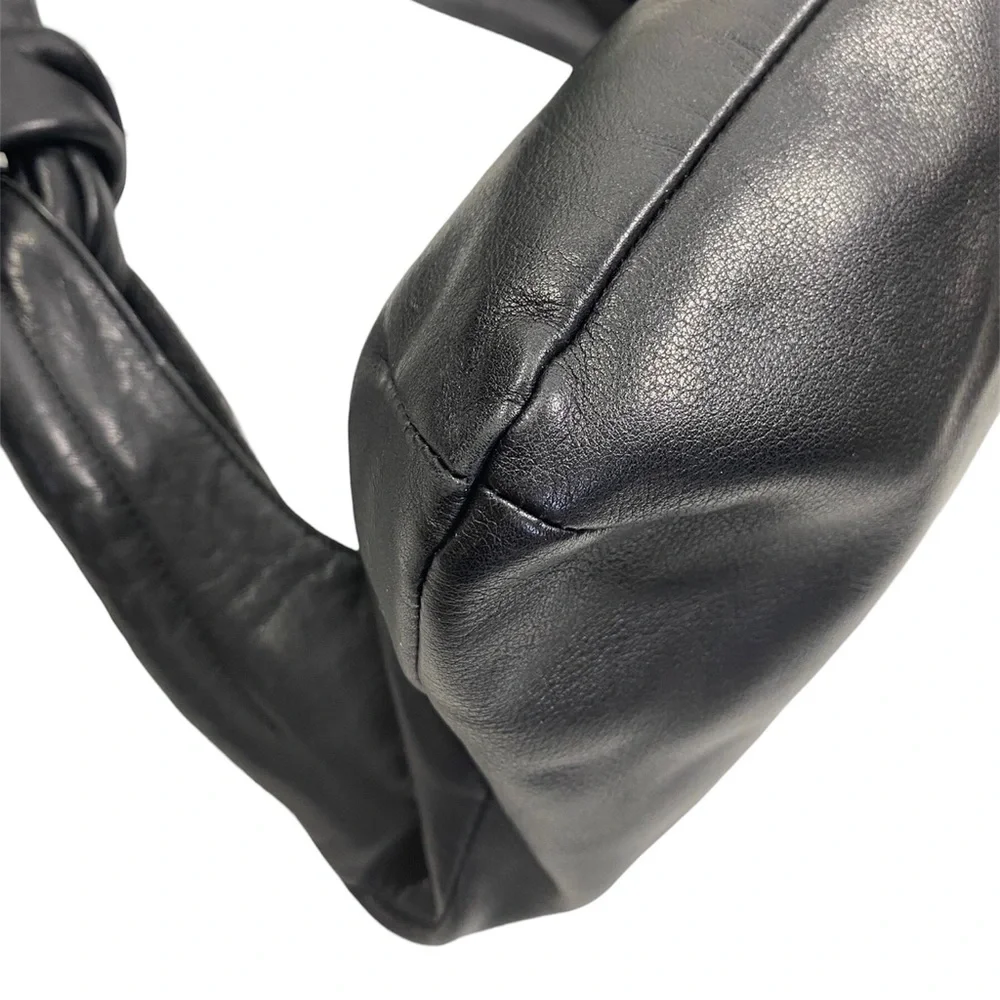 LUPO Slouchy Knotted Strap Oversized Hobo Black Leather Bag - Picture 6 of 9